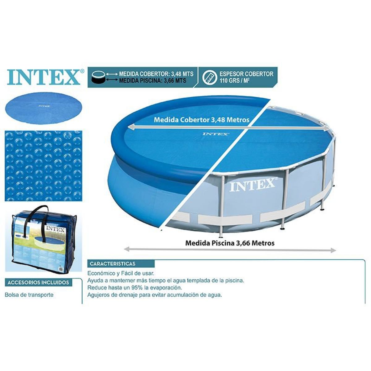 Солнечное покрывало 3,66 м для круглого бассейна, прозрачное, INTEX 28012 Солнечное покрывало 3,66 м для круглого бассейна, прозрачное, INTEX 28012