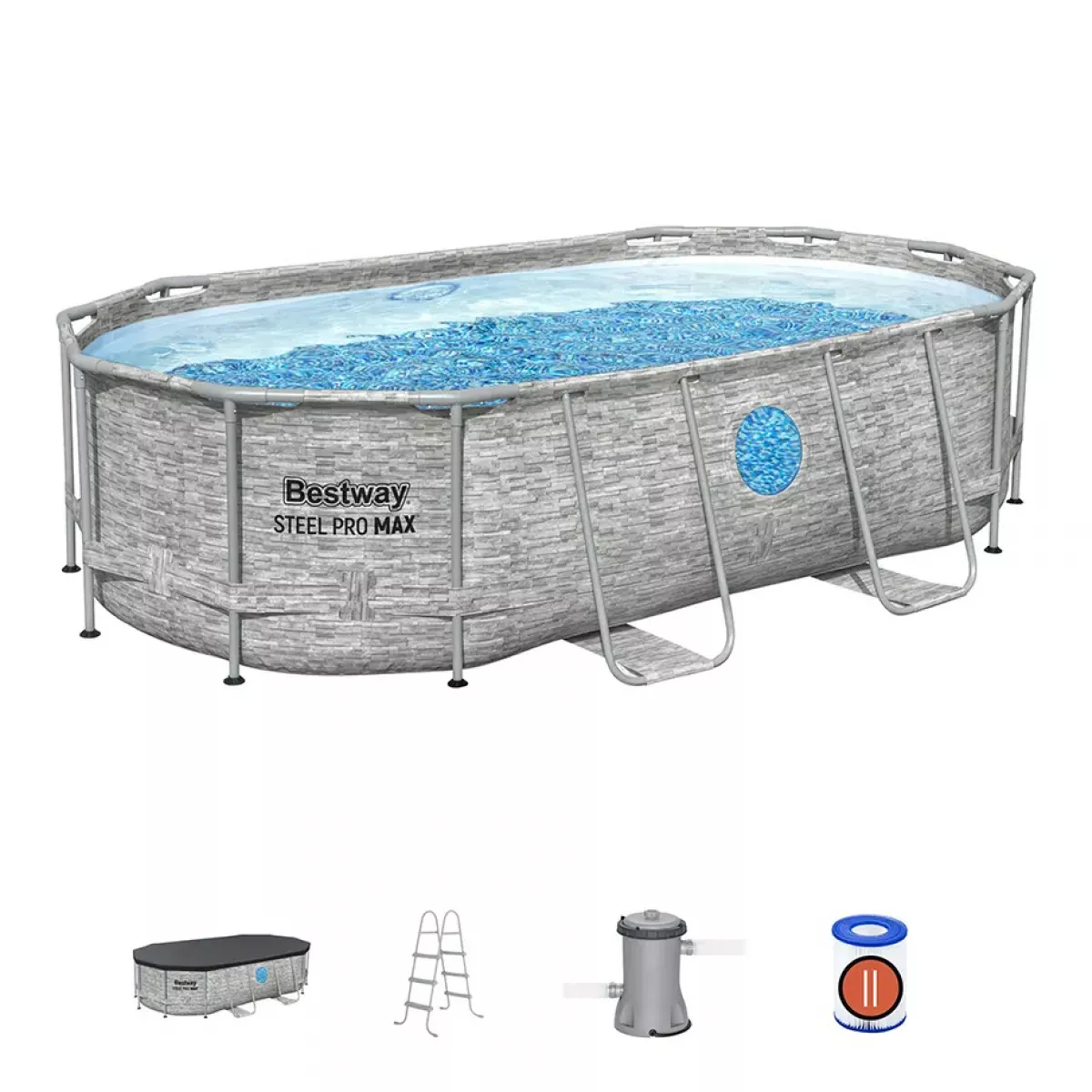 Каркасный бассейн 427x250x100 см овальный с аксессуарами и фильтром BESTWAY 56714 Каркасный бассейн 427x250x100 см овальный с аксессуарами и фильтром BESTWAY 56714