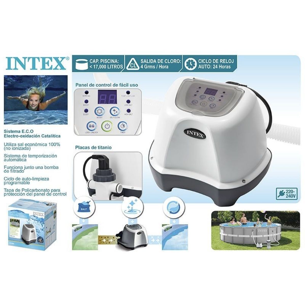 Хлоргенератор для бассейна до 17000 л, кристально чистая вода, система Saltwater, INTEX 26664 Хлоргенератор для бассейна до 17000 л, кристально чистая вода, система Saltwater, INTEX 26664
