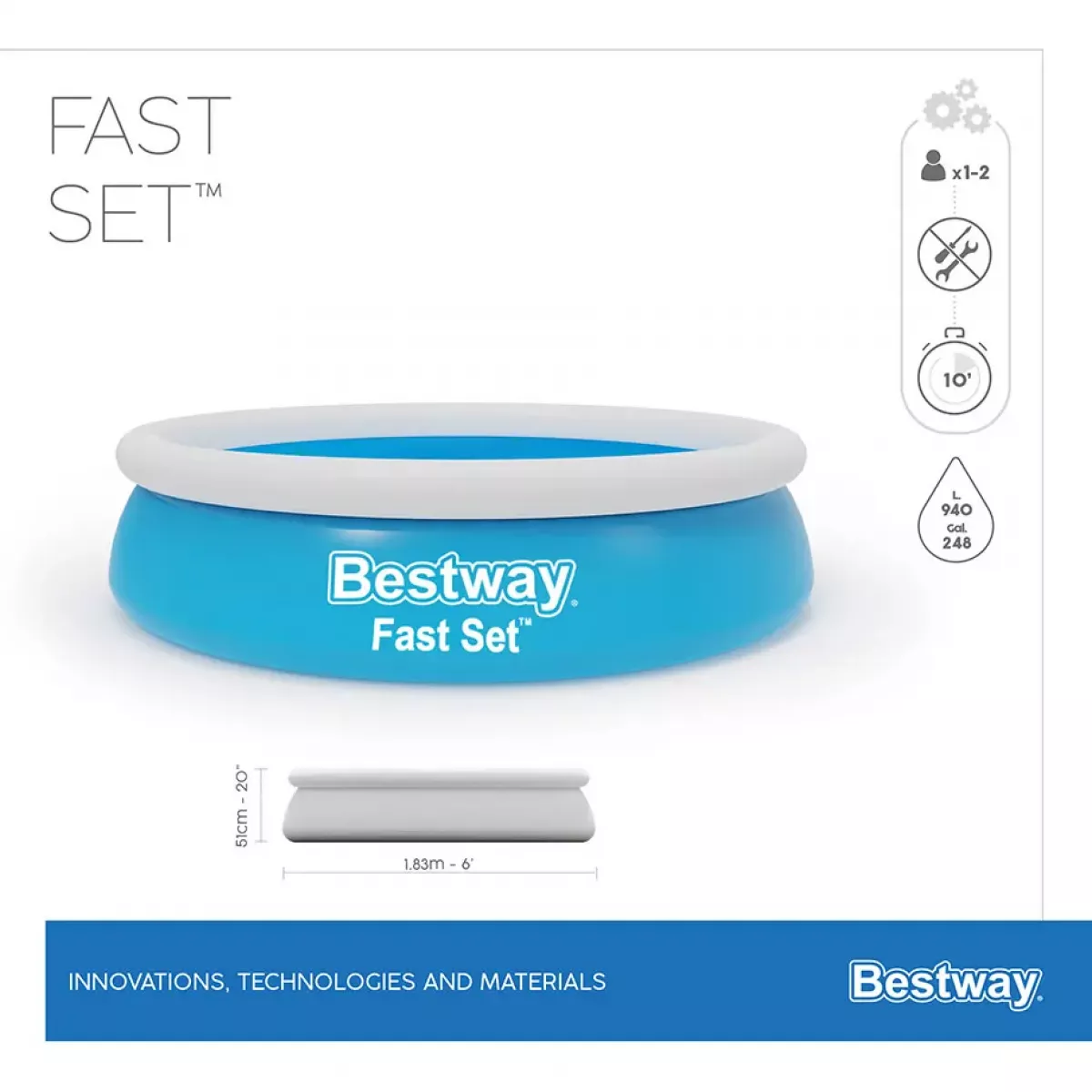 Бассейн надувной 183x51 см круглый без фильтра-насоса BESTWAY 57392 Бассейн надувной 183x51 см круглый без фильтра-насоса BESTWAY 57392