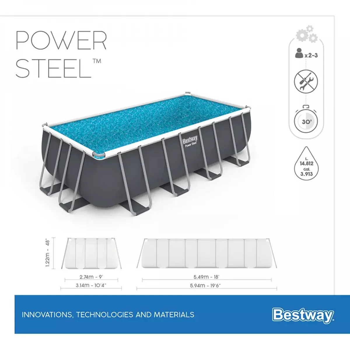 Каркасный бассейн 549x274x122 см, прямоугольный, с аксессуарами, BESTWAY 56465 Каркасный бассейн 549x274x122 см, прямоугольный, с аксессуарами, BESTWAY 56465
